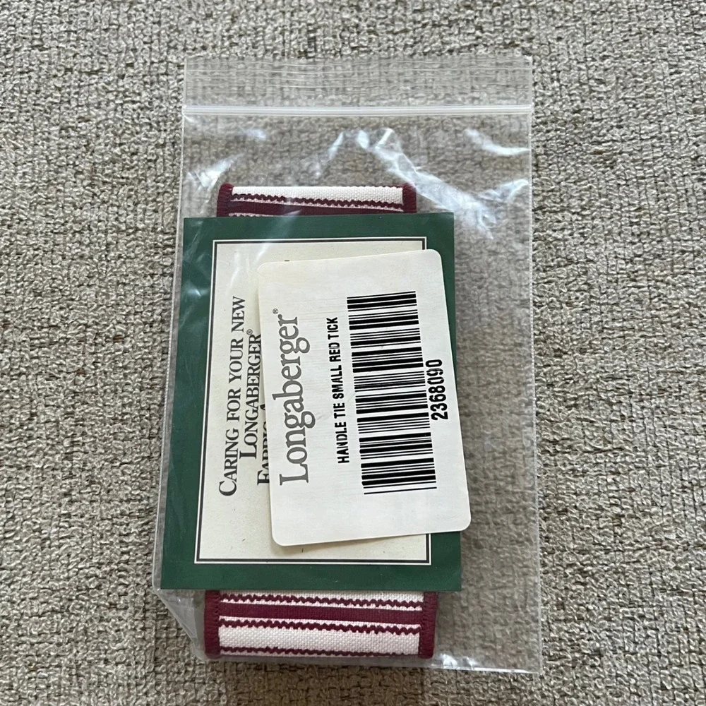Longaberger Small Red Ticking Fabric Basket Handle Tie Striped Accessory 2368090